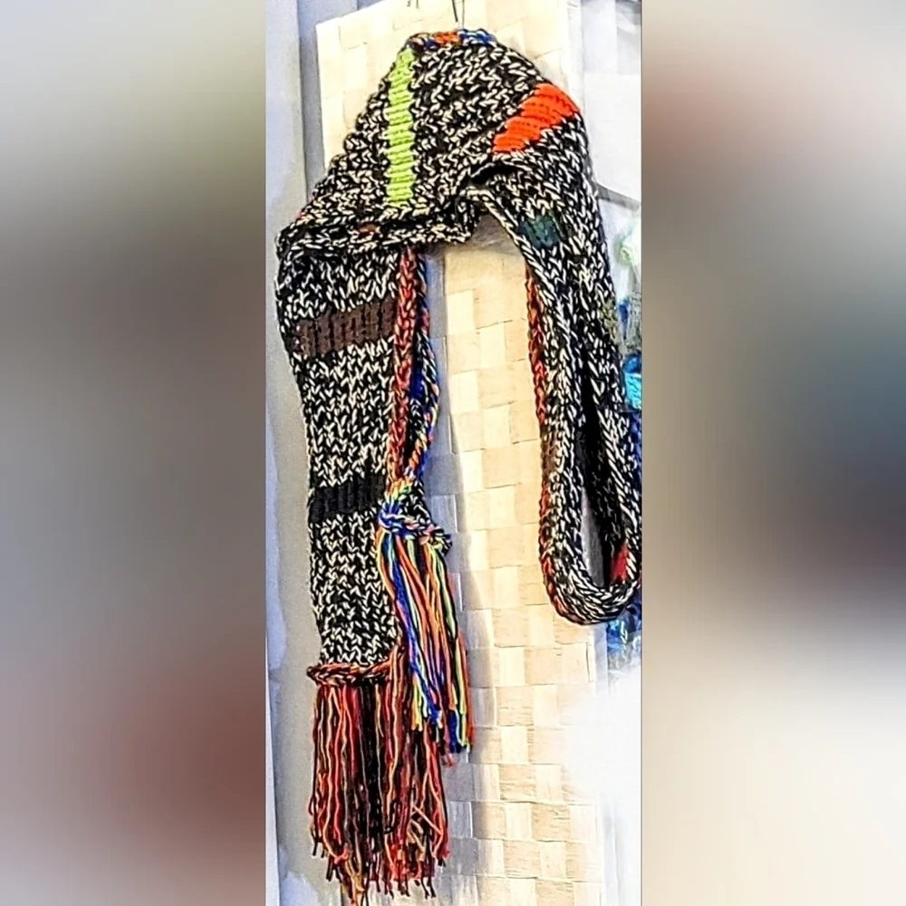 NWT Cashmere Blend Reversible Hand Knitted Striped Super Long Maxi Scarf